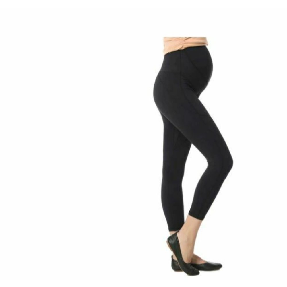 Kimi + Kai Maternity "Elle" High Performance Cropped Leggings Black XLarge $78
